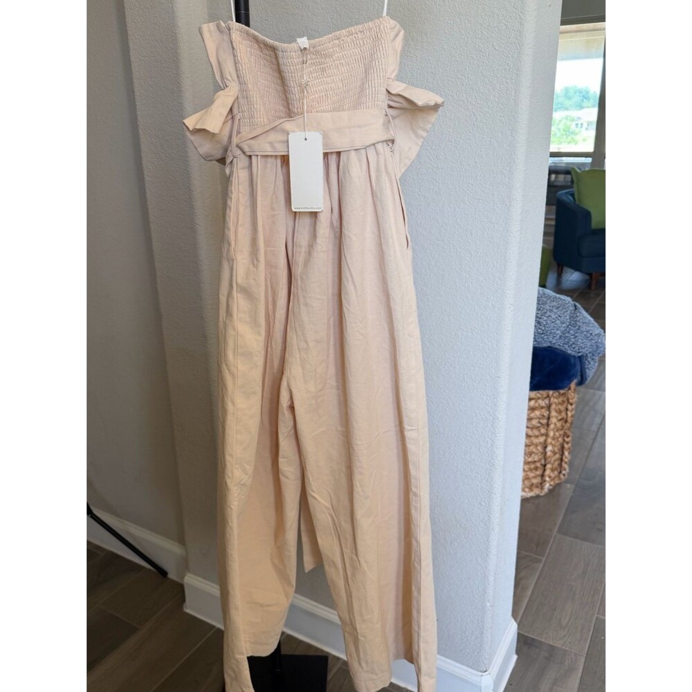 Endless Blue Beige Ruffle Strapless Jumpsuit S - Picture 2 of 7